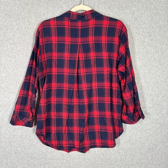 Hester Orchard Shirt Women XL Red Navy Plaid Button Western Cowgirl Rodeo V Neck - Picture 7 of 9